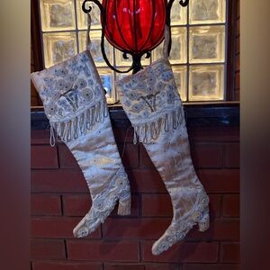 Pair of Victorian Style Stockings Satin/Lace/Bead Embellishmen…
